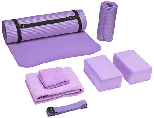 Yoga Mat Set for Beginners,Yoga Mat with Carrying Strap,Yoga Blocks 2 Pack  with Yoga Strap,Yoga Ball,Ankle Puller,11-Piece Yoga Kits and Sets for