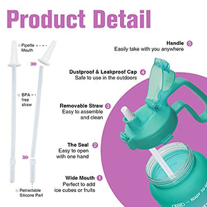 KEEPTO 64oz, 128oz Water Bottle with Straw & Handle - Motivational Half Gallon/1 Gallon Water Bottle Leakproof, BPA Free Tritan Water Jug Wide Mouth for Hydration