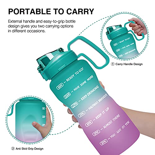 KEEPTO 64oz, 128oz Water Bottle with Straw & Handle - Motivational Half Gallon/1 Gallon Water Bottle Leakproof, BPA Free Tritan Water Jug Wide Mouth for Hydration
