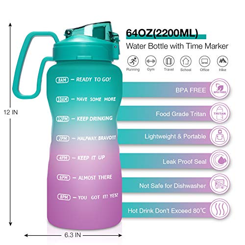 KEEPTO 64oz, 128oz Water Bottle with Straw & Handle - Motivational Half Gallon/1 Gallon Water Bottle Leakproof, BPA Free Tritan Water Jug Wide Mouth for Hydration