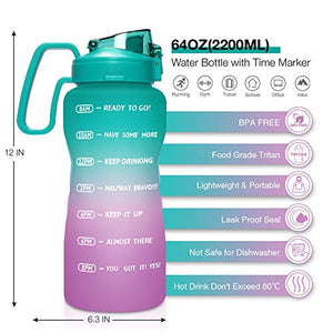 KEEPTO 64oz, 128oz Water Bottle with Straw & Handle - Motivational Half Gallon/1 Gallon Water Bottle Leakproof, BPA Free Tritan Water Jug Wide Mouth for Hydration