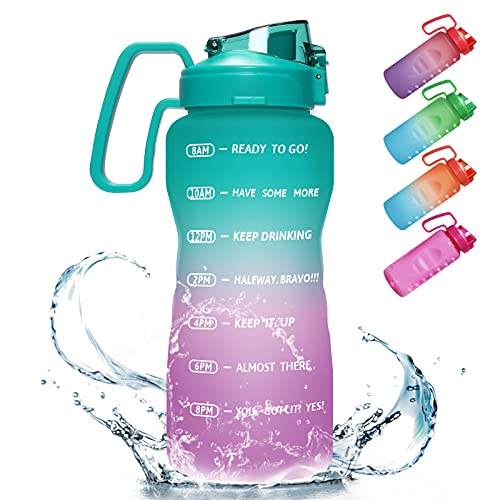 KEEPTO 64oz, 128oz Water Bottle with Straw & Handle - Motivational Half Gallon/1 Gallon Water Bottle Leakproof, BPA Free Tritan Water Jug Wide Mouth